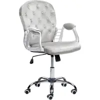 Beliani Fauteuil de bureau pivotant en velours gris clair avec vérin à gaz, réglable en hauteur, dossier matelassé avec cristaux