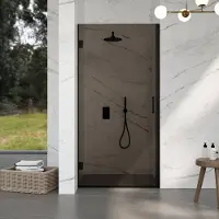 FortiFura Galeria Porte de douche - 90x200cm - charnières - poignée - plat - verre Fumé - Noir mat SW1122558/SW1122561