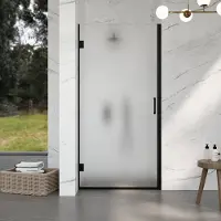 FortiFura Galeria Porte de douche - 80x200cm - charnières - poignée - plat - verre de sécurité satiné - Noir mat SW1122552/SW1122561