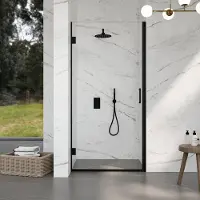 FortiFura Galeria Porte de douche - 80x200cm - charnières - poignée - plat - verre de sécurité clair - Noir mat SW1122547/SW1122561