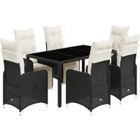 vidaXL Ensemble de jardin bistrot 7 pièces avec coussins noir poly rotin