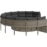 vidaXL Canapé de jardin avec table et coussins Rond Gris Poly Rattan