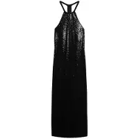 Superdry pour femme. W8011581A Robe midi avec encolure licou en paillettes noires (L), Fête, Polyester, Sans manches / bretelles