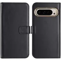 Selencia Étui portefeuille en cuir véritable pour Google Pixel 9 / 9 Pro - Noir