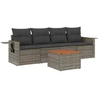 vidaXL Ensemble de salon de jardin 5 pièces avec coussins Gris Poly rotin