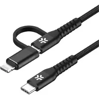 Celly Duo cable 100W C to C + Lightning 1m, noir