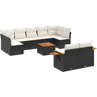 vidaXL Ensemble de 10 canapés de jardin avec coussins noir poly rotin