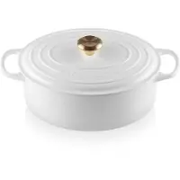 Le Creuset Cocotte Signature Ovale, 31Cm, BlancM. Pommeau doré Gu, Poêle + casserole, Blanc, Or