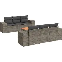 vidaXL Ensemble de salon de jardin 7 pièces avec coussins Gris Poly rotin