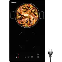 Kitchenbrothers Table de cuisson à induction - Table de cuisson à induction encastrable - 30 cm - 2 zones - 1 phase - jusqu'à 3300W - noir