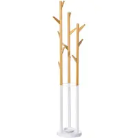 HOMCOM Porte-armoire avec 13 crochets Porte-parapluie pour hall d'entrée métal bambou naturel + blanc 837-161