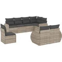 vidaXL Ensemble de jardin canapé 8 pièces avec coussins gris clair Poly rotin
