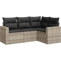 vidaXL Ensemble de salon de jardin 4 pièces avec coussins gris clair Poly rotin