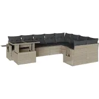 vidaXL Ensemble de 10 canapés de jardin avec coussins gris clair Poly rotin