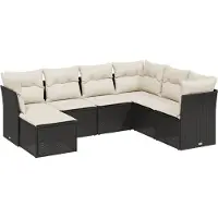 vidaXL Ensemble de salon de jardin 7 pièces avec coussins noir poly rotin