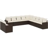vidaXL Ensemble de salon de jardin 11 pièces avec coussins Marron Poly rotin