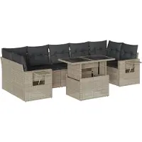 vidaXL Ensemble de jardin canapé 8 pièces avec coussins gris clair Poly rotin