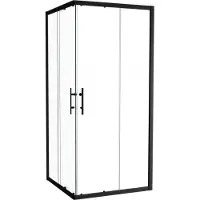 Linie Cadiz coin douche avec entrée d'angle avec double porte coulissante 90 x 90 cm Verre transparent profil noir mat