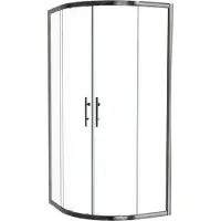 Linie Cadiz coin douche avec entrée d'angle avec double porte coulissante quart de rond 90 x 90 cm Verre transparent profil Brushed Chrome