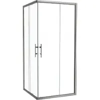 Linie Cadiz coin douche avec entrée d'angle avec double porte coulissante 90 x 90 cm Verre transparent profil Brushed Chrome