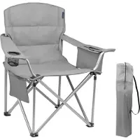 TRVLMORE Chaise de camping XL , Pliable, Compartiment réfrigérant et Porte-boisson, Gris