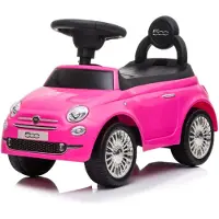 Vrooomy Voiture à poussette FIAT 500 pour enfants (1 à 3 ans) – Sous licence officielle, avec klaxon, compartiment de rangement et effets sonores – Voiture à poussette pour enfants – Rose