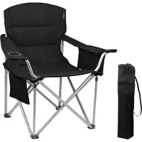 TRVLMORE Chaise de camping - Pliable - Chaise pliante confortable - Capacité de charge de 150 kg - Porte-boisson - Compartiment pour glacière - Poche latérale - Noir