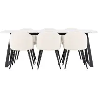 Ebuy24 Malaga ensemble pour salle à manger table de salle à manger 90x200cm blanc et 6 Skagen chaise velours côtelé beige.