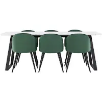 Ebuy24 Malaga ensemble pour salle à manger table de salle à manger 90x200cm blanc et 6 Skagen chaise velours vert.