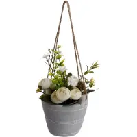 Atmosphera Plante artificielle en pot, rose, blanche, 18 x 12 cm