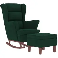 vidaXL Fauteuil à bascule à oreilles en velours vert foncé bois massif