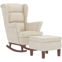 vidaXL Fauteuil à bascule à oreilles en velours crème bois massif