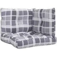 vidaXL Coussins de palette lot de 3 motif à carreaux gris tissu