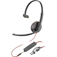 HP Poly Blackwire 3215 - Blackwire 3200 Series - Casque - supra-aural - filaire - connecteur 3,5 mm, USB-C - noir - Skype pour les entreprises, Avaya Certified, Cisco Jabber Certified, UC