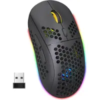 HxSJ T90 Souris de jeu sans fil 2.4G - Bluetooth - Souris d'ordinateur - Ultra légère - Eclairage RVB - Noir