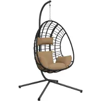 vidaXL Fauteuil suspendu design oeuf avec support Taupe rotin et acier