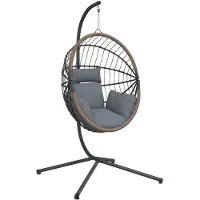 vidaXL Fauteuil suspendu design oeuf avec support gris clair rotin et acier