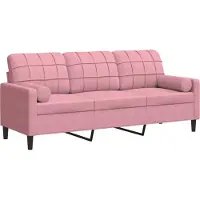 vidaXL Canapé 3 places avec oreillers décoratifs rose 180 cm velours