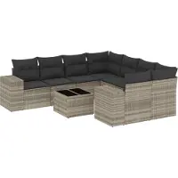 vidaXL Ensemble de salon de jardin 9 pièces avec coussins gris clair Poly rotin
