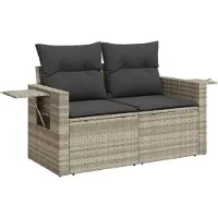 vidaXL Canapé de jardin avec coussins 2 places gris clair Poly rotin