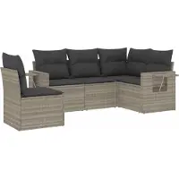 vidaXL Ensemble de salon de jardin 5 pièces avec coussins gris clair Poly rotin
