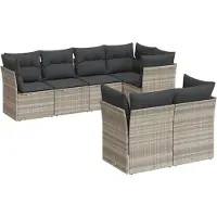 vidaXL Ensemble de salon de jardin 7 pièces avec coussins gris clair Poly rotin