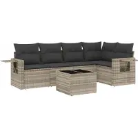 vidaXL Ensemble de salon de jardin 6 pièces avec coussins gris clair Poly rotin