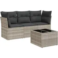 vidaXL Ensemble de salon de jardin 4 pièces avec coussins gris clair Poly rotin