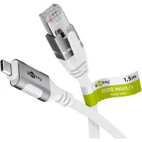 Goobay 74166 Câble Ethernet USB-C 3.1 vers RJ45, 1,5 m, 1,5 m, blanc - connecte un routeur, un modem ou un switch réseau au port USB-C d'un ordinateur portable, d'une tablette ou d'un smartphone
