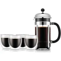 Bodum Cafetière à piston CHAMBORD 1 L + 4 tasses PAVINA 250 ml