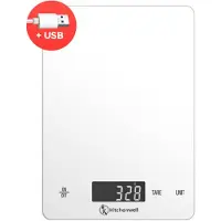 Kitchenwell Balance de cuisine numérique de précision - Balance de cuisine - 1gr - 15kg - Fonction tare - Rechargeable par USB - Blanc