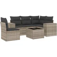 vidaXL Ensemble de salon de jardin 6 pièces avec coussins gris clair Poly rotin