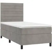 vidaXL Lit boxspring avec matelas & LED gris clair 90x200 cm velours