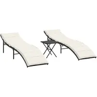 vidaXL Bains de soleil 2 pcs. avec table noir Poly rotin